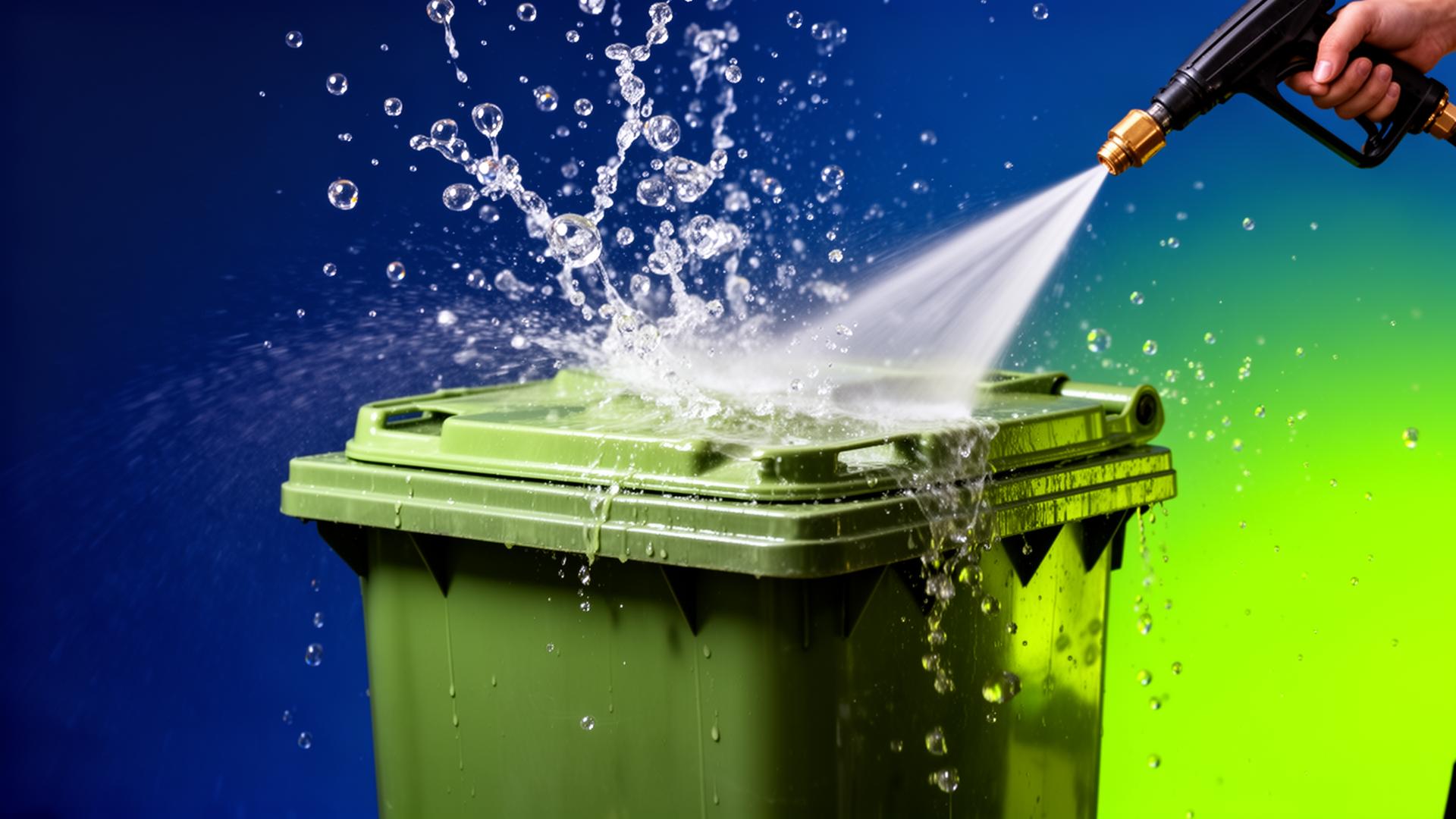 Pressure washing a residential trash bin